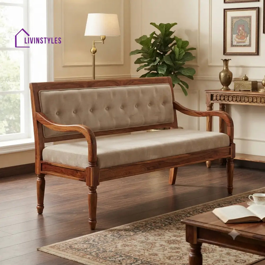Anvay Wooden Bench for Living Room | Bedroom | Extra Seating
