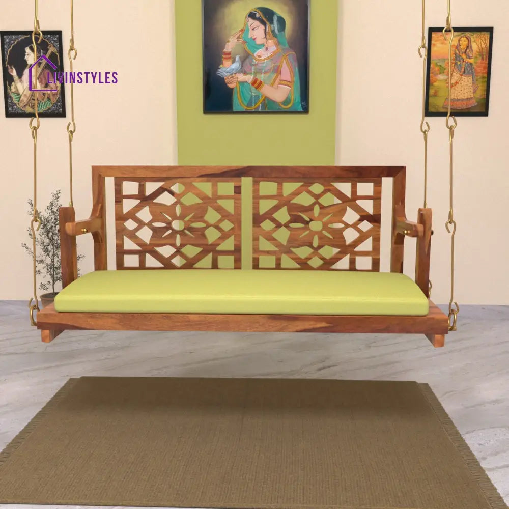 Anvi Fusion Flowered Carved Back Handmade Wooden Swing for Home Swing