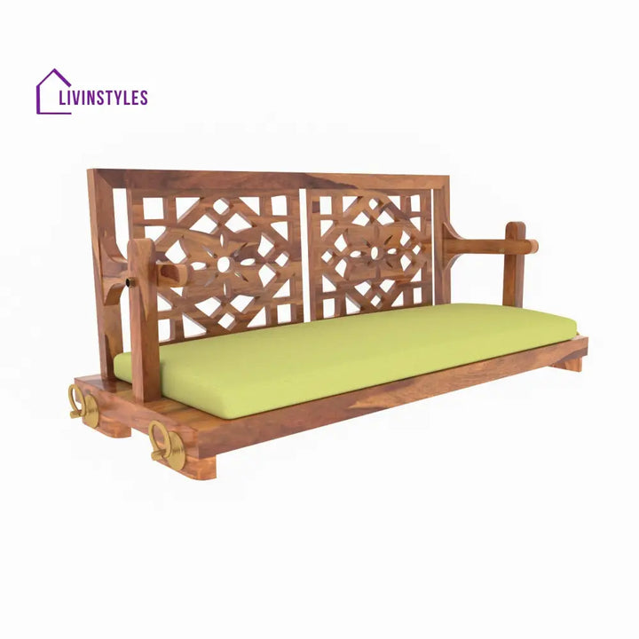 Anvi Fusion Flowered Carved Back Handmade Wooden Swing for Home Swing