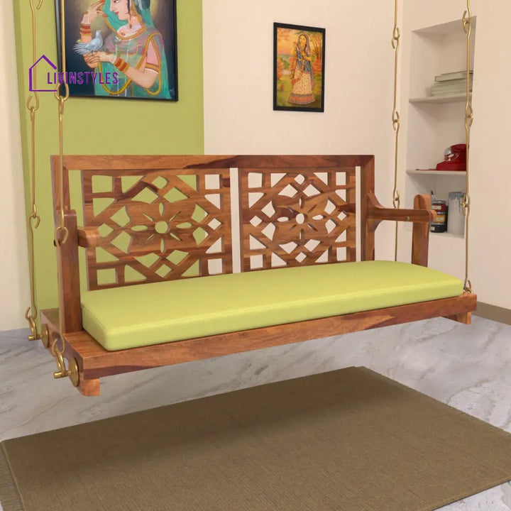 Anvi Fusion Flowered Carved Back Handmade Wooden Swing for Home Swing