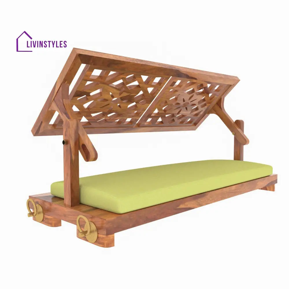 Anvi Fusion Flowered Carved Back Handmade Wooden Swing for Home Swing