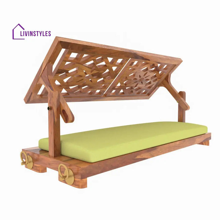 Anvi Fusion Flowered Carved Back Handmade Wooden Swing for Home Swing