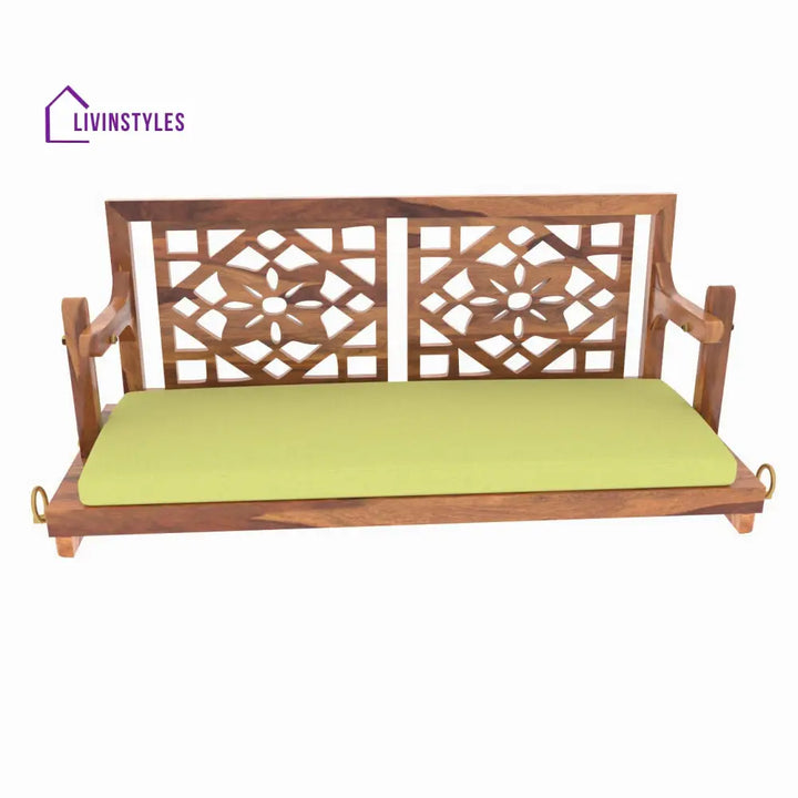 Anvi Fusion Flowered Carved Back Handmade Wooden Swing for Home Swing