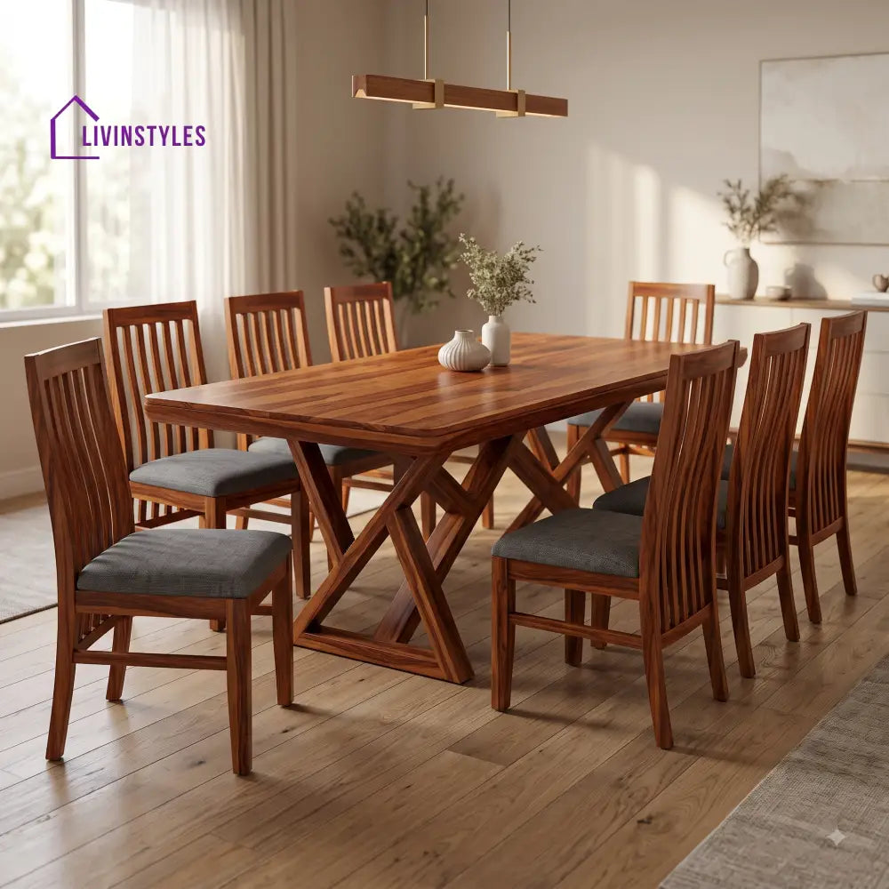 Anvi Premium Solid Wood 8 Seater Dining Table Set