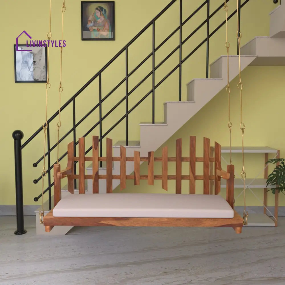 Anvika Classic New Cross Square Back Wooden Adorable Handmade Wooden Swing for Home Swing