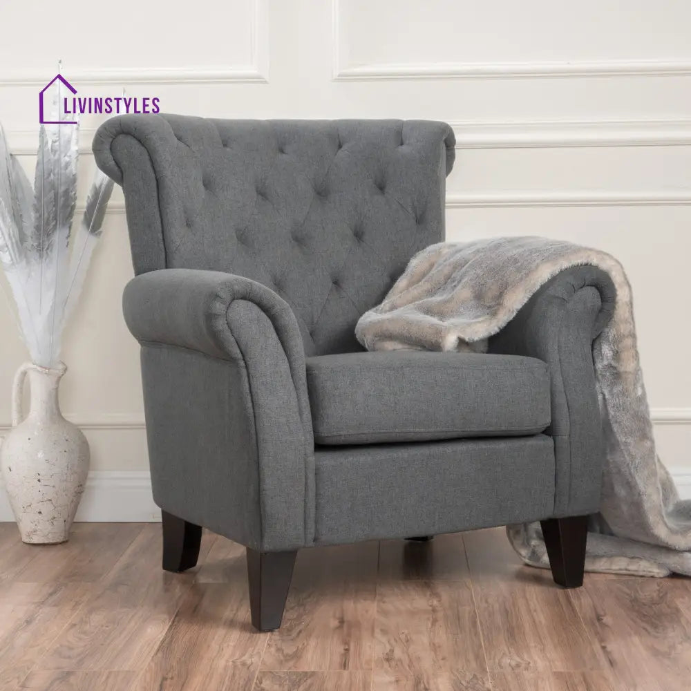 Anvita Solid Wood and Fabric Arm Chair | Living Room Chair | Lounge Chair