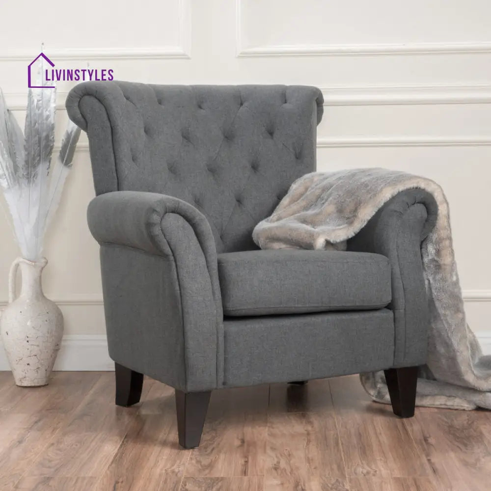 Anvita Solid Wood and Fabric Arm Chair | Living Room Chair | Lounge Chair
