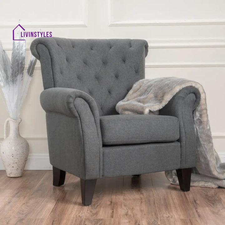 Anvita Solid Wood and Fabric Arm Chair | Living Room Chair | Lounge Chair