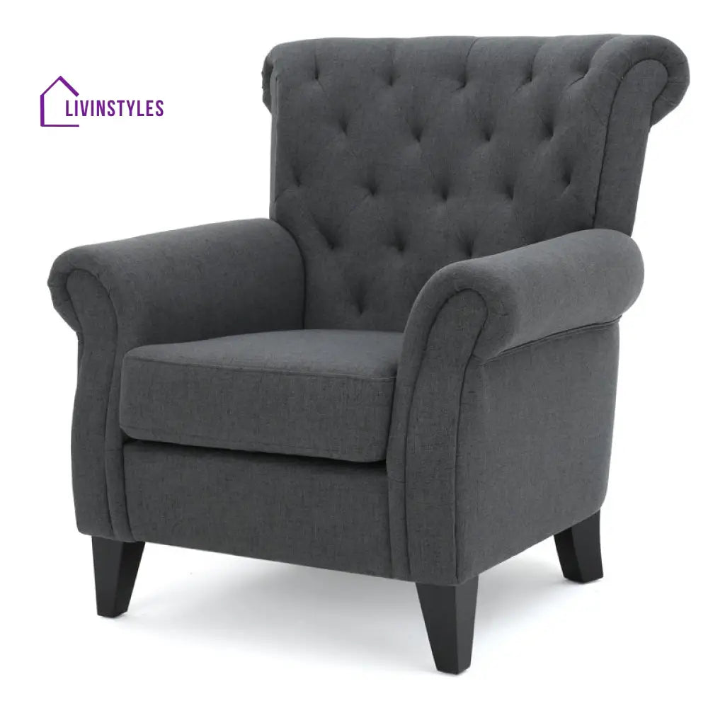 Anvita Solid Wood and Fabric Arm Chair | Living Room Chair | Lounge Chair