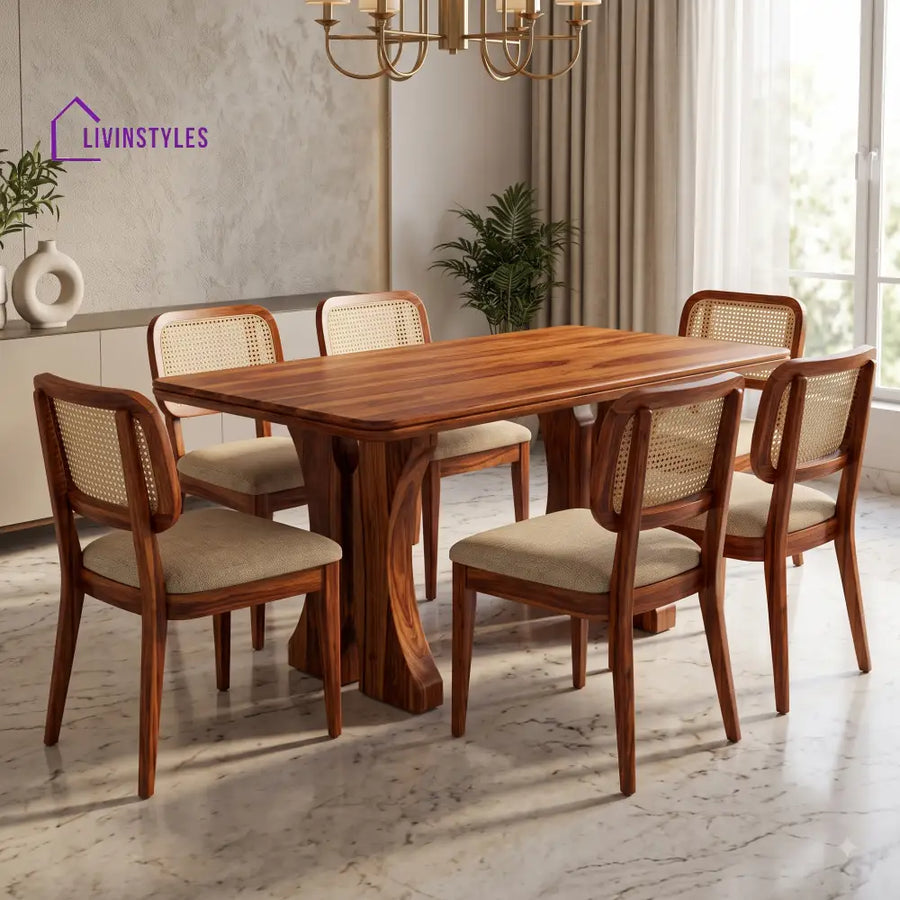 Anvitha Premium Wooden 6 Seater Dining Table Set