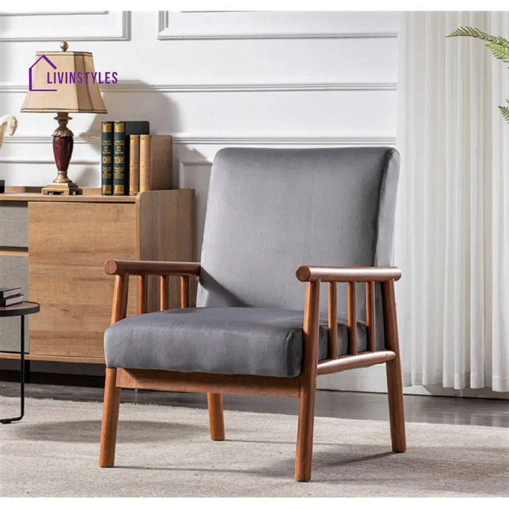 Anvitha Solid Wood and Fabric Arm Chair | Living Room Chair | Lounge Chair