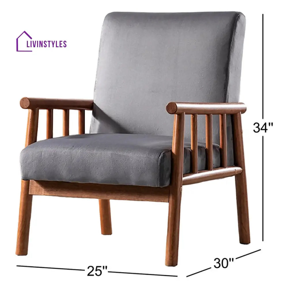 Anvitha Solid Wood and Fabric Arm Chair | Living Room Chair | Lounge Chair