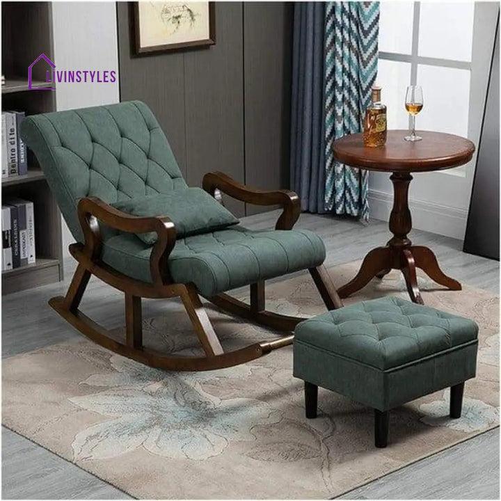 Aparna Sheesham Wood Rocking Chair With Footrest Green