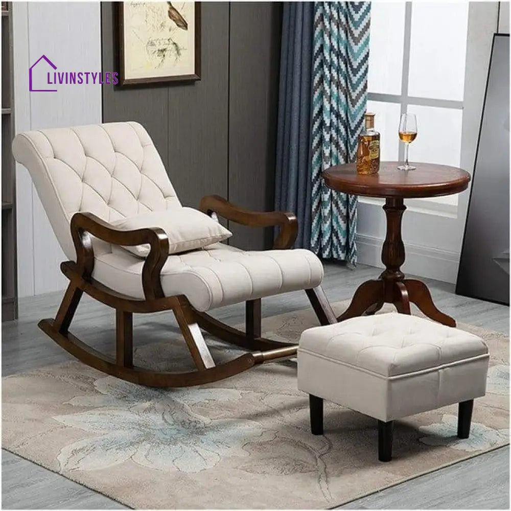 Aparna Sheesham Wood Rocking Chair With Footrest White