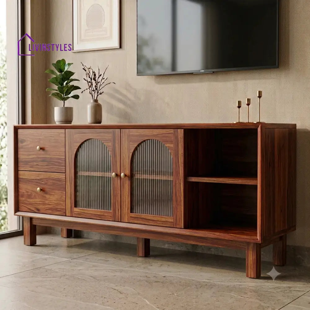 Aparna Sheesham Wood TV Console For Living Room With Multiple Shelves