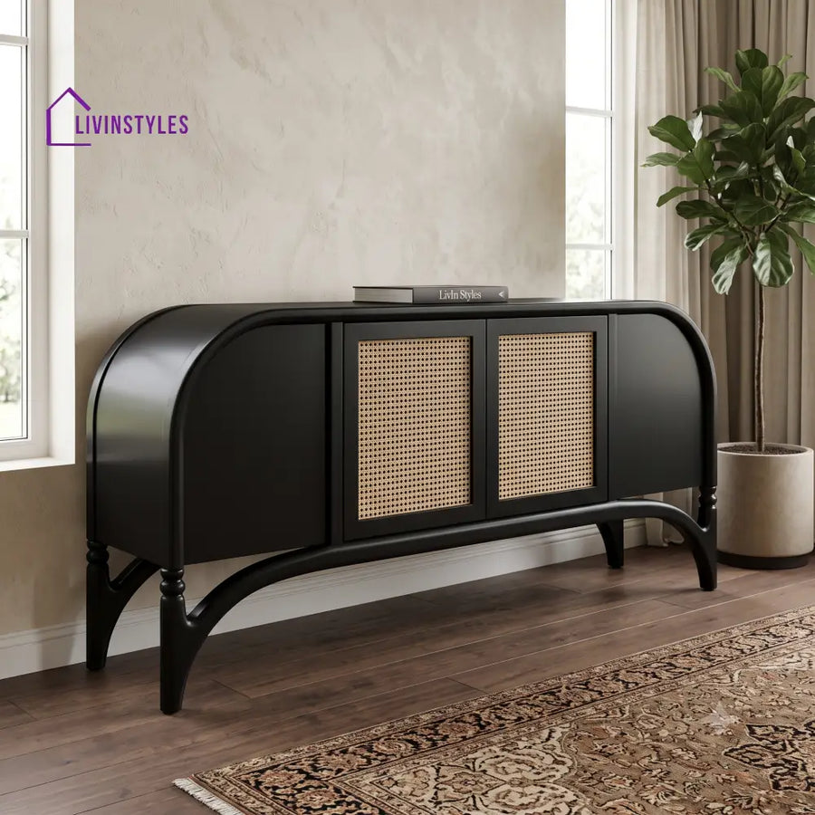 Aparna Solid Wood Sideboard and Cabinet in Black Finish