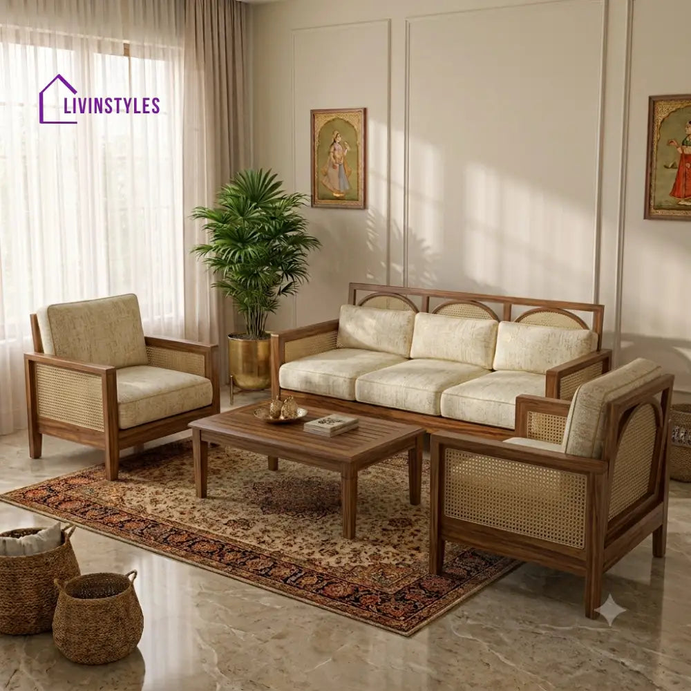 Aparna Wooden Sofa Set | 3 + 1 + 1 Sheesham Wood Sofa Set for Living Room
