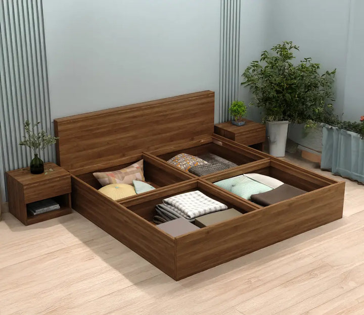 Apeksha Engineered Wood Bed in Columbian Walnut Finish King Size - 82 X 74 Size