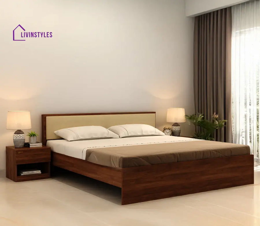 Apeksha Engineered Wood Bed with Cushioned Headboard Without Storage - Queen Size & King Size
