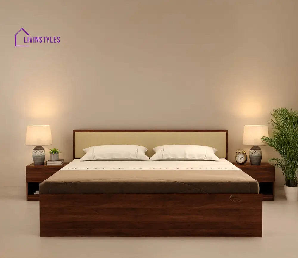 Apeksha Engineered Wood Bed with Cushioned Headboard Without Storage - Queen Size & King Size