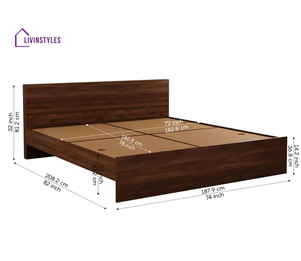 Apeksha Engineered Wood Bed without Storage in Columbian Walnut Finish King Size - 82 X 74