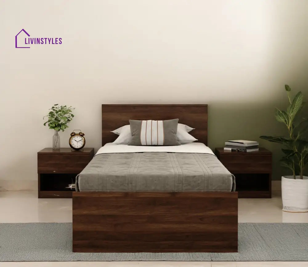 Apeksha Engineered Wood Single Bed without Storage in Columbian Walnut Finish