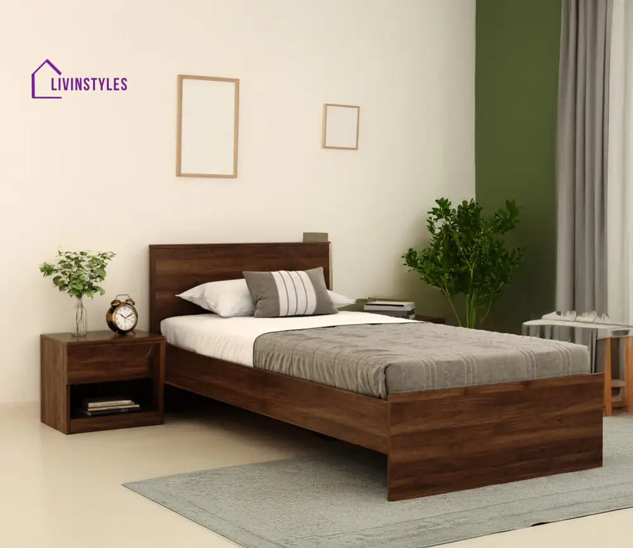 Apeksha Engineered Wood Single Bed without Storage in Columbian Walnut Finish