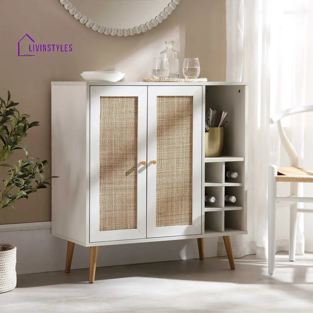 Frances Woven Rattan Drinks Cabinet White Cabinets & Chests
