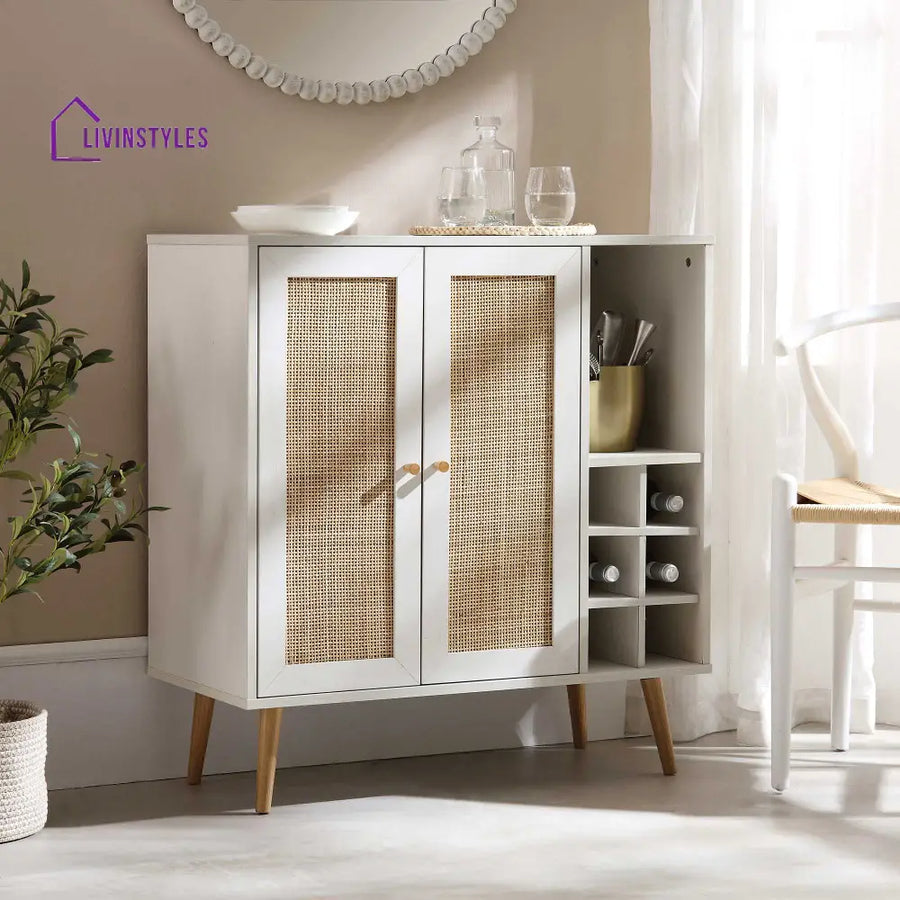 Frances Woven Rattan Drinks Cabinet White Cabinets & Chests