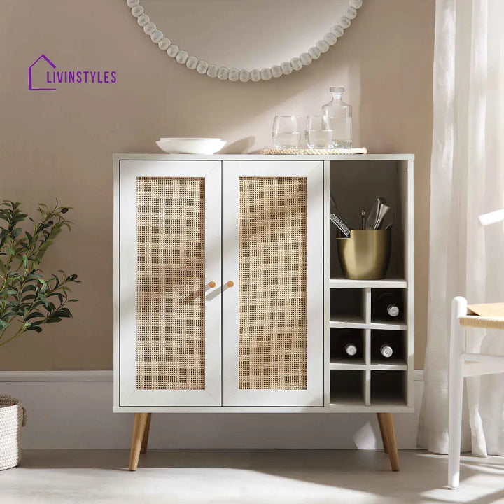Frances Woven Rattan Drinks Cabinet White Cabinets & Chests