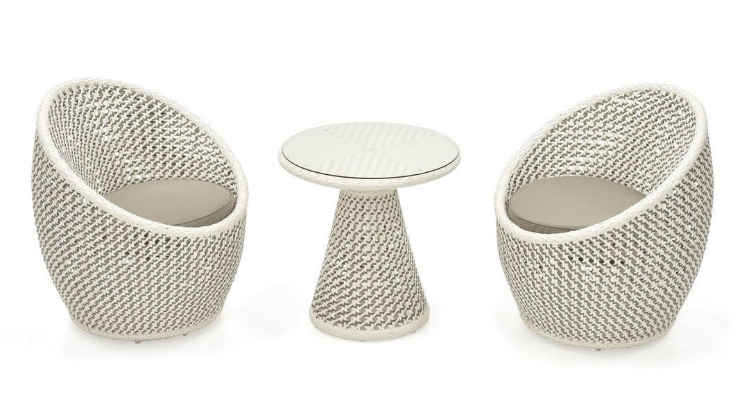 Wall Outdoor Patio Seating Set 2 Chairs and 1 Table Set (White + Silver)