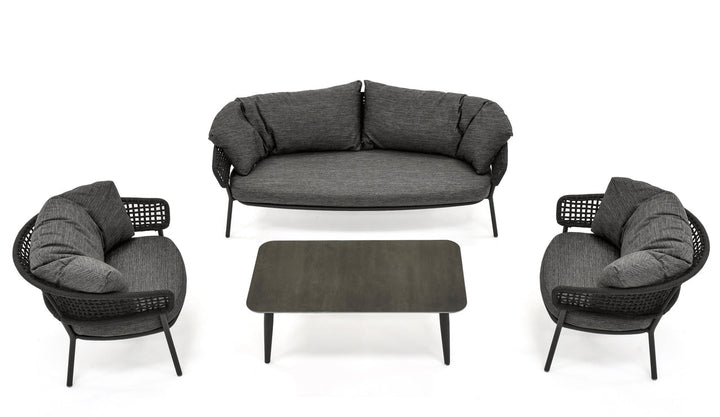 Puff Outdoor Sofa Set 2 Seater , 2 Single seater and 1 Center Table Set (Black) Braided & Rope