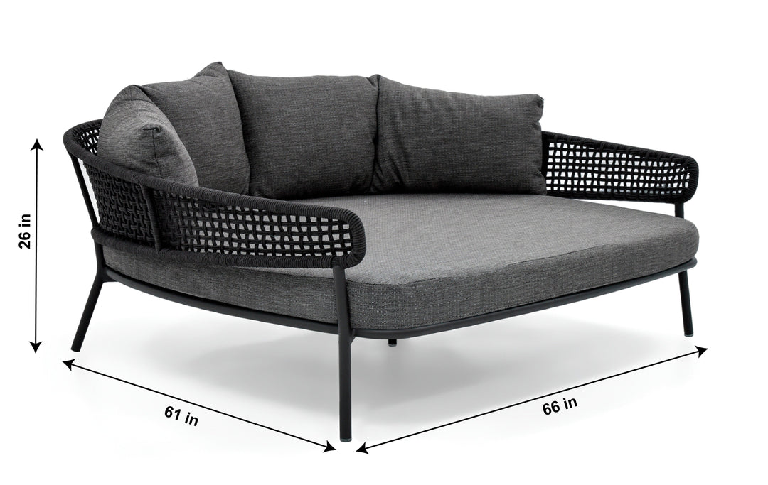 Jekub Outdoor Poolside Sunbed With Cushion Daybed (Dark Grey) Braided & Rope