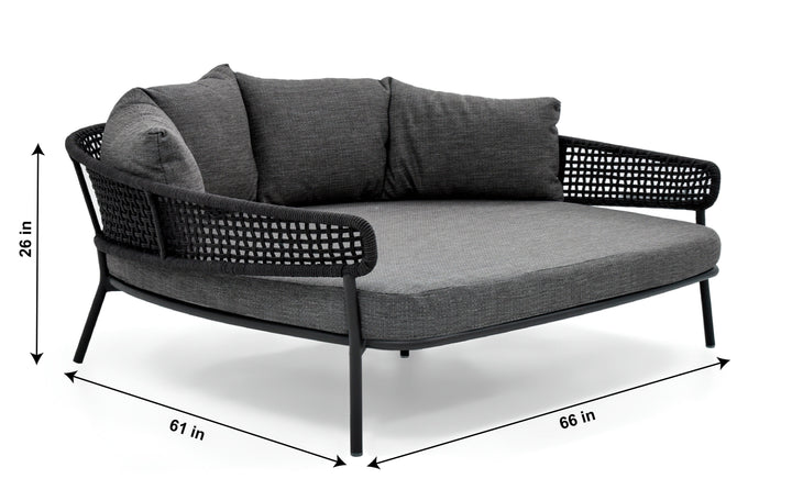 Jekub Outdoor Poolside Sunbed With Cushion Daybed (Dark Grey) Braided & Rope