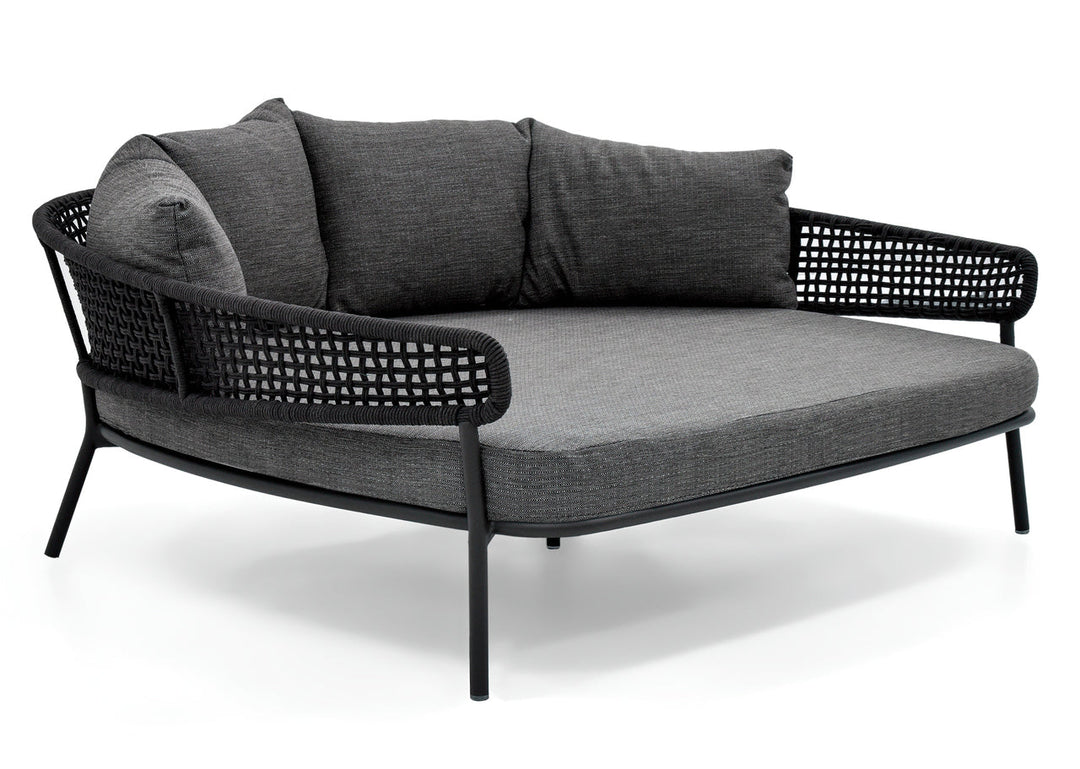 Jekub Outdoor Poolside Sunbed With Cushion Daybed (Dark Grey) Braided & Rope
