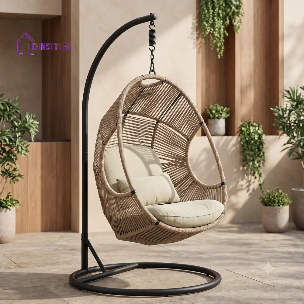 Apolline Metal Frame Swing Chair with Stand and Rope Woven Seat