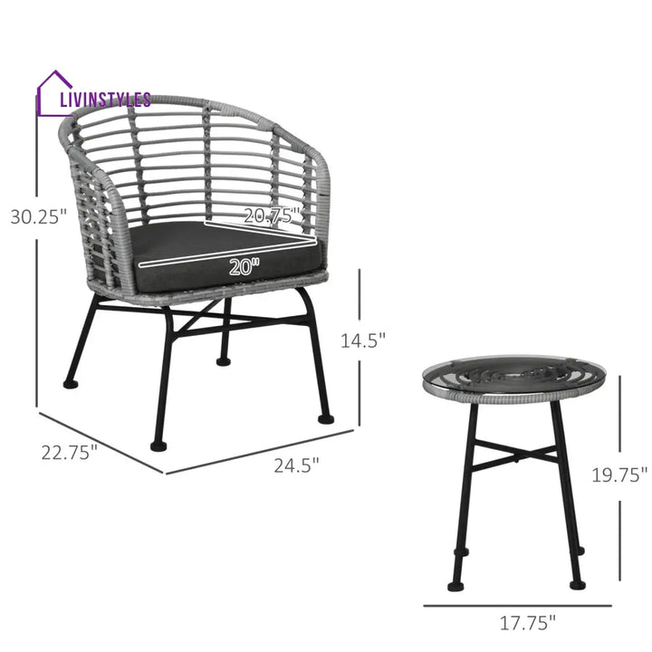 Apto Outdoor Patio Seating Set 2 Chairs and 1 Table Set (Grey) - Coffee Table Sets