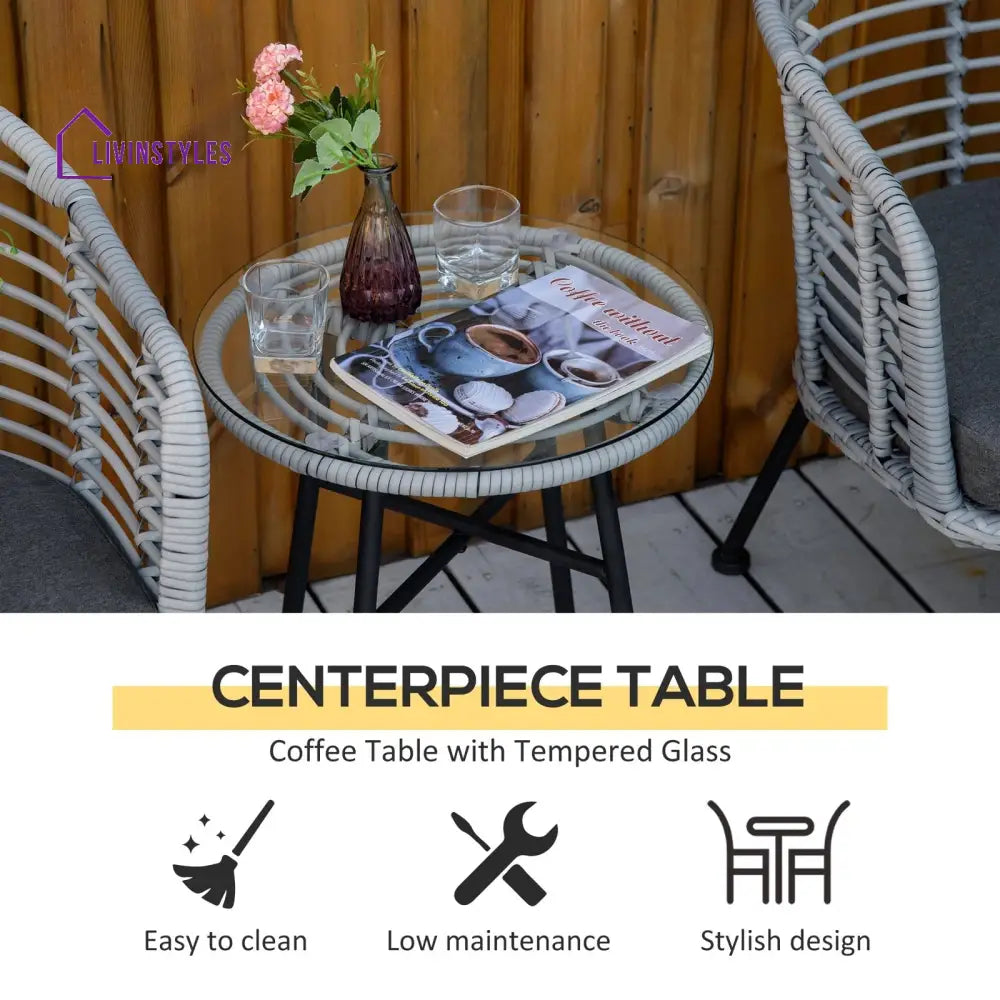 Apto Outdoor Patio Seating Set 2 Chairs and 1 Table Set (Grey) - Coffee Table Sets
