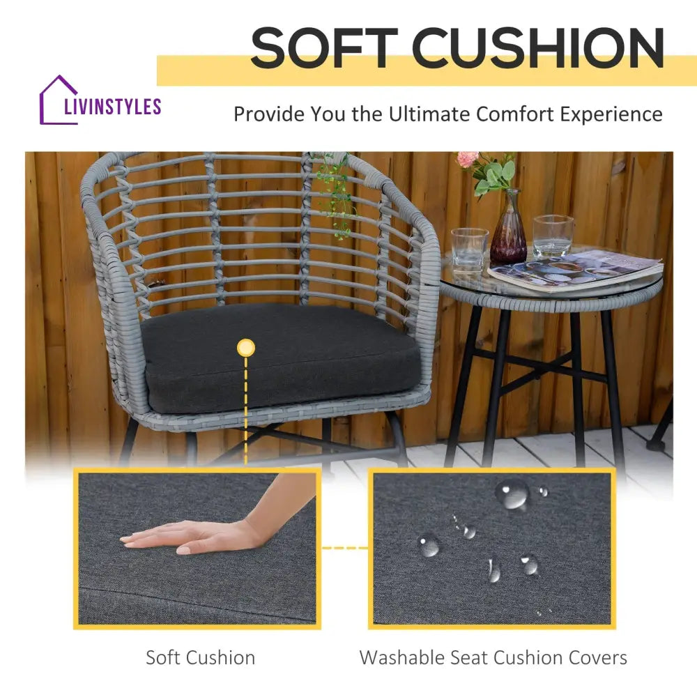 Apto Outdoor Patio Seating Set 2 Chairs and 1 Table Set (Grey) - Coffee Table Sets