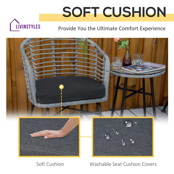 Apto Outdoor Patio Seating Set 2 Chairs and 1 Table Set (Grey) - Coffee Table Sets