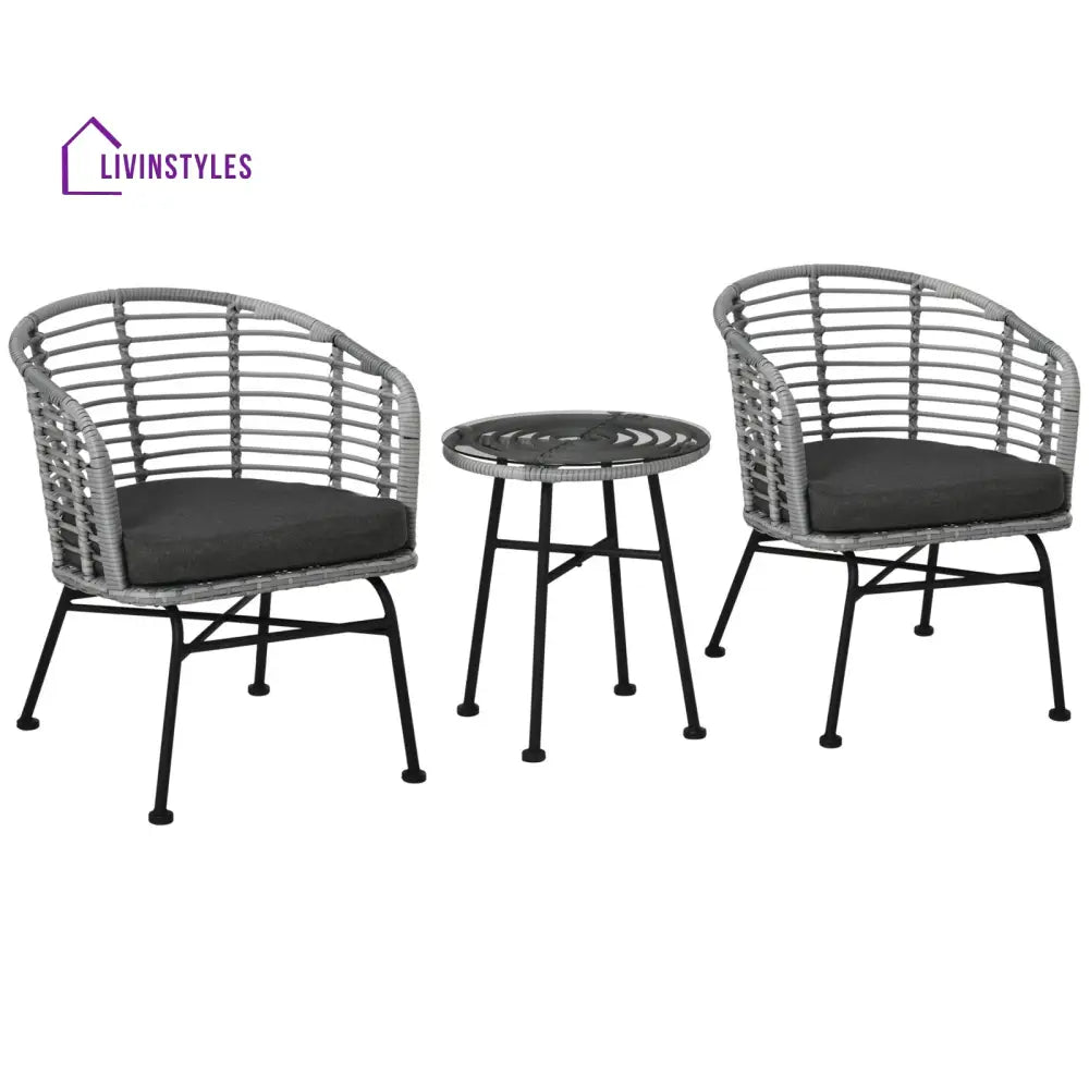 Apto Outdoor Patio Seating Set 2 Chairs and 1 Table Set (Grey) - Coffee Table Sets