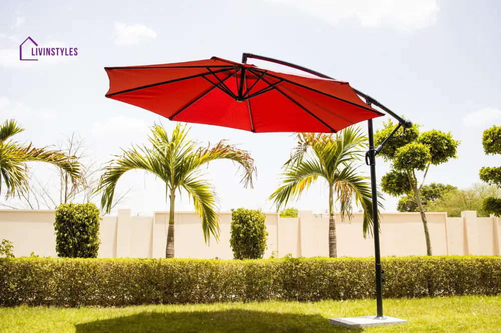 Aqua Luxury Side Pole Garden Umbrella With Stand (Round Mahroon) Umbrella