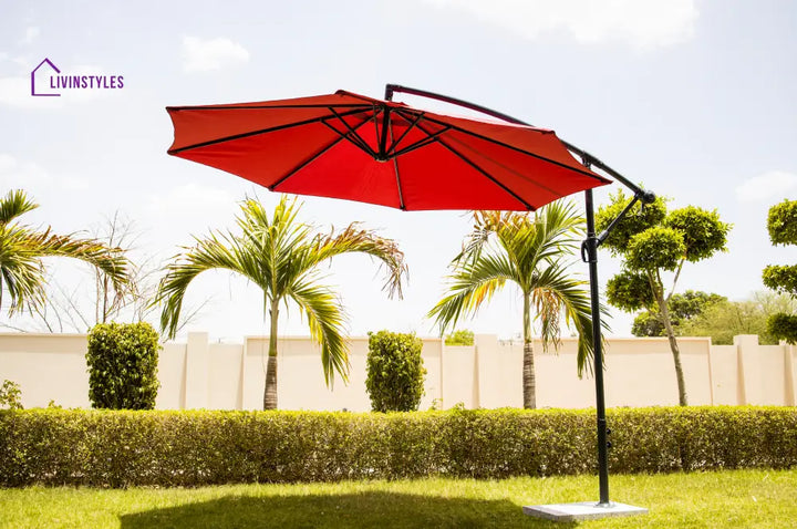 Aqua Luxury Side Pole Garden Umbrella With Stand (Round Mahroon) Umbrella
