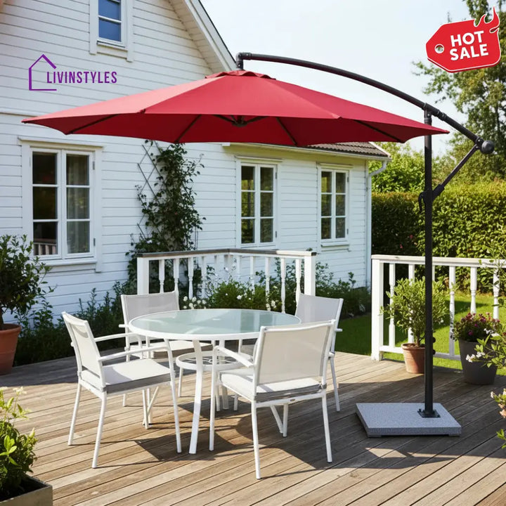 Aqua Luxury Side Pole Garden Umbrella With Stand (Round Mahroon) - Umbrella