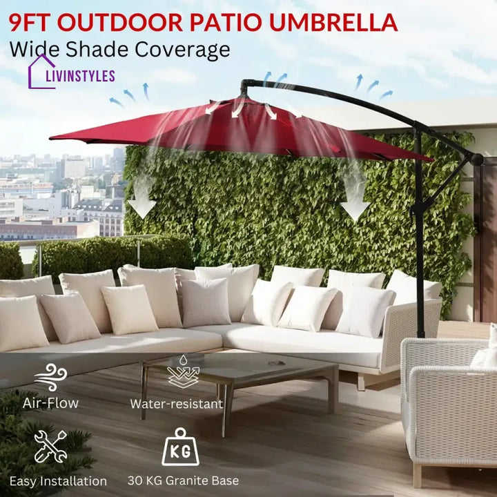 Aqua Luxury Side Pole Garden Umbrella With Stand (Round Mahroon) - Umbrella