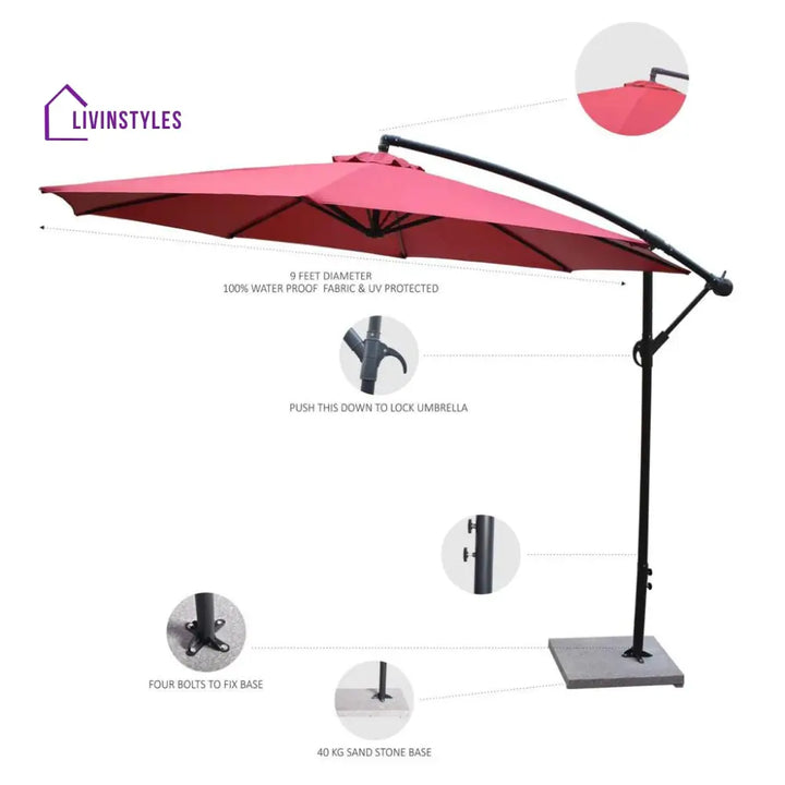 Aqua Luxury Side Pole Garden Umbrella With Stand (Round Mahroon) Umbrella