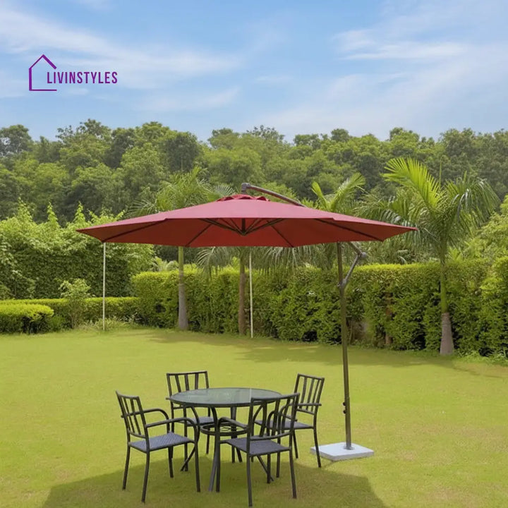 Aqua Luxury Side Pole Garden Umbrella With Stand (Round Mahroon) - Umbrella
