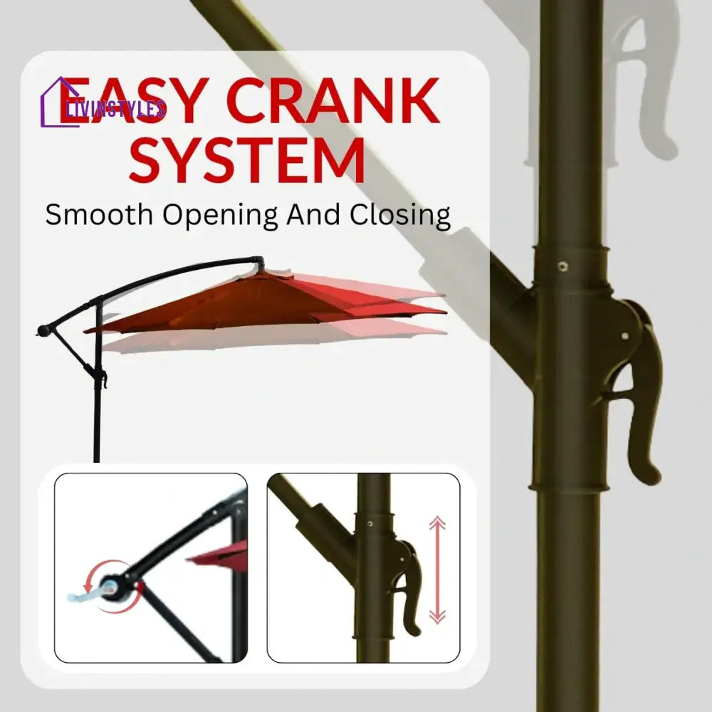 Aqua Luxury Side Pole Garden Umbrella With Stand (Round Mahroon) - Umbrella