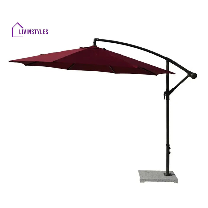 Aqua Luxury Side Pole Garden Umbrella With Stand (Round Mahroon) - Umbrella
