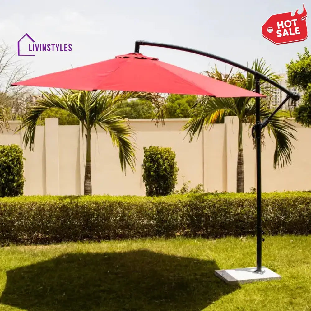Aqua Luxury Side Pole Garden Umbrella With Stand (Round Mahroon) Umbrella